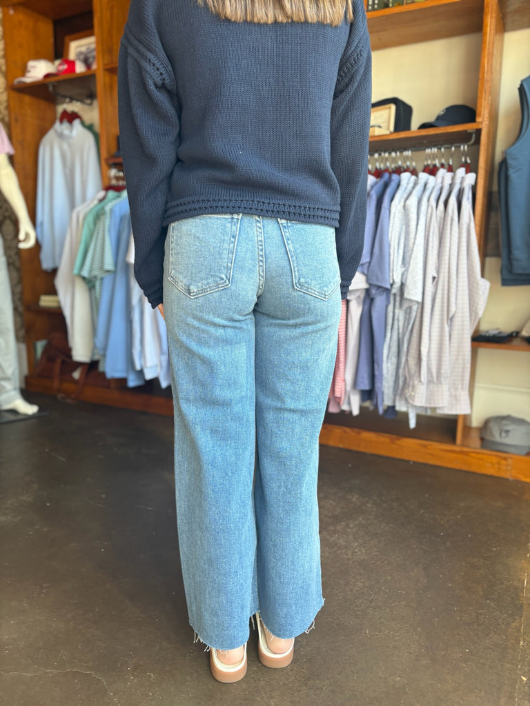 Medium Denim Scissor Cut Wide Leg Jean