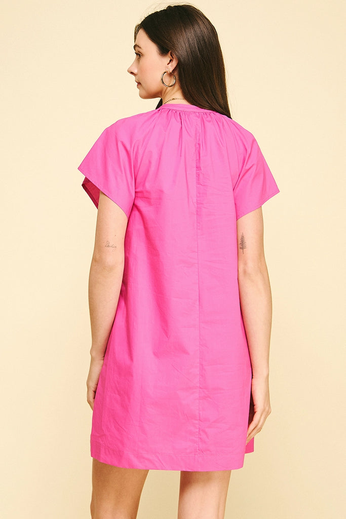 Pink V-Neck Tunic Mini Dress