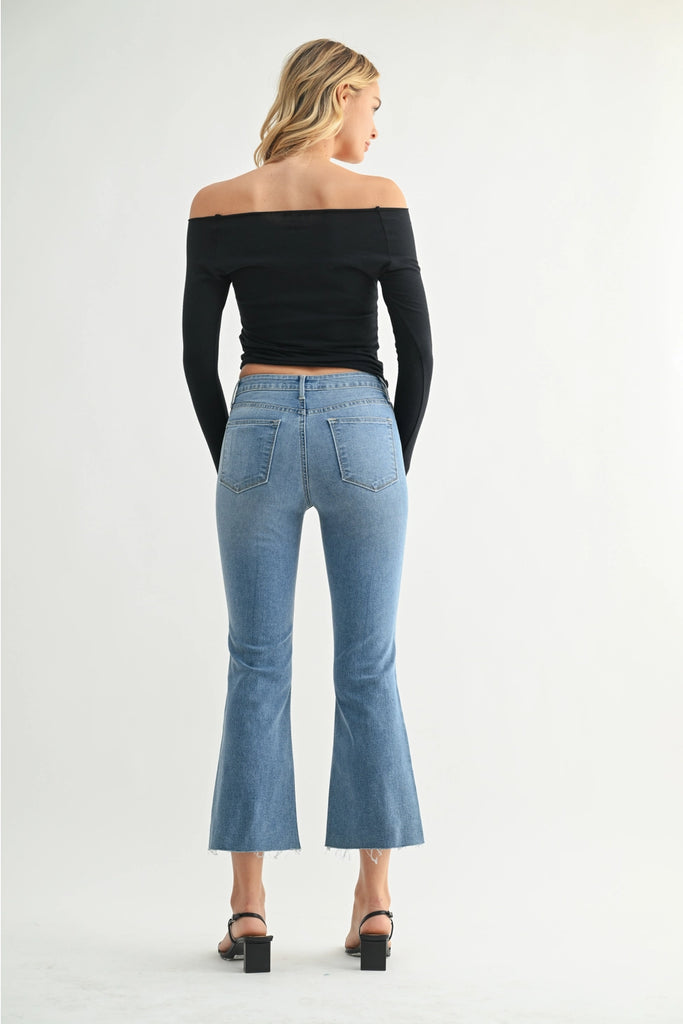 Medium Denim Cropped Flare Tall