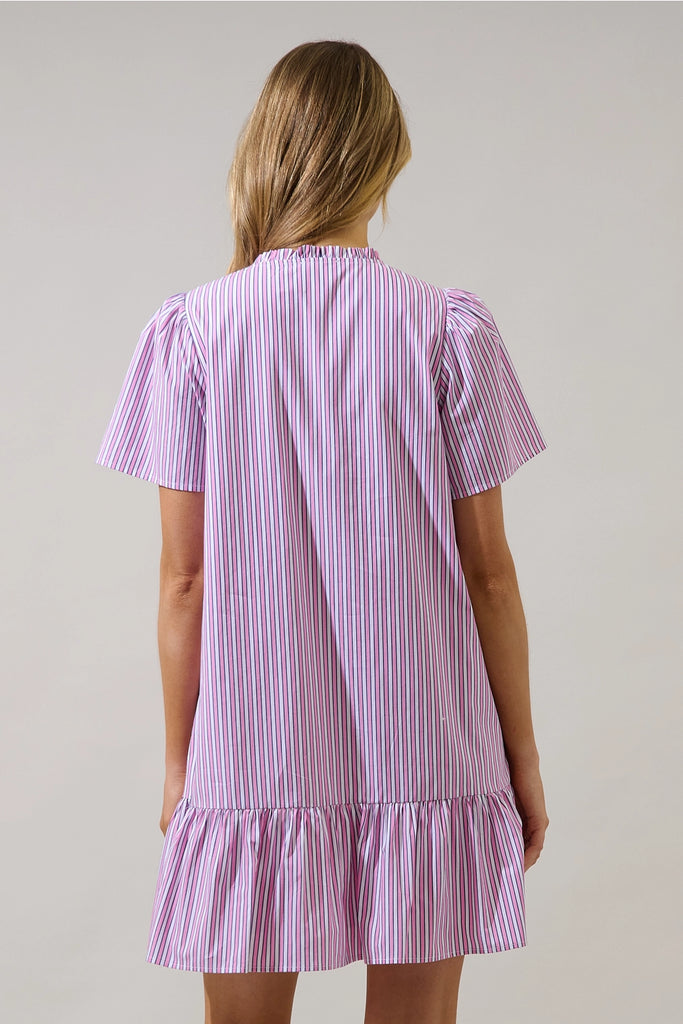 Messa Striped Shift Mini Dress Pink/Navy