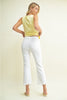 White High Rise Crop Flare w/ Distressed Hem Pant