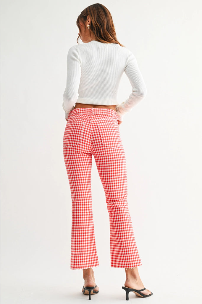 Red Gingham High Rise Tonal Crop Flare Pant