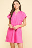 Pink V-Neck Tunic Mini Dress