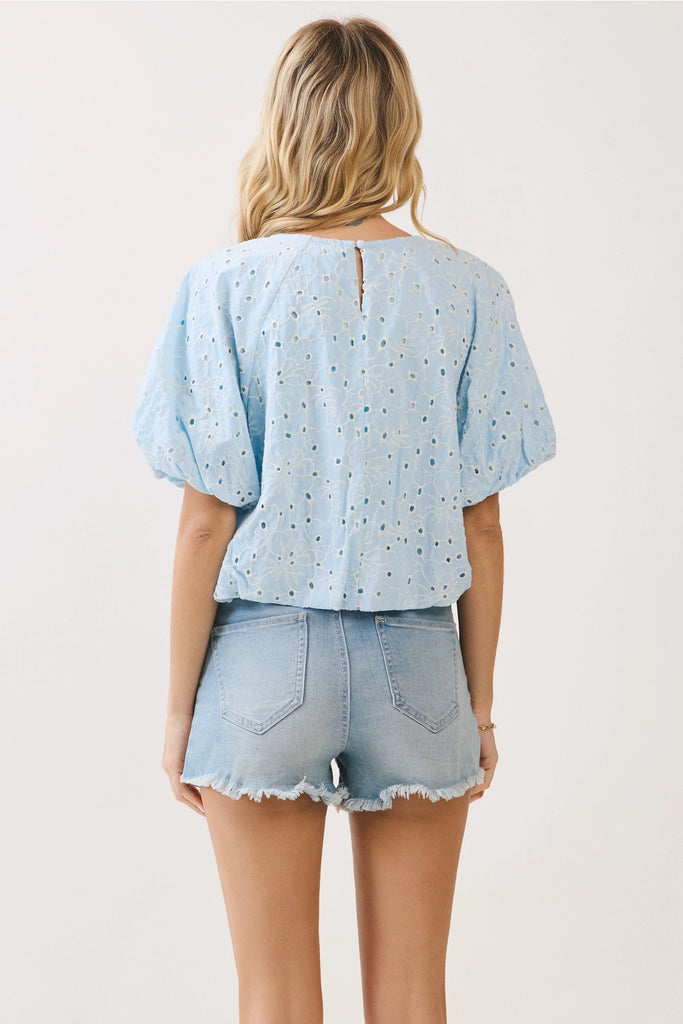 Embroidered Eyelet Bubble Sleeve Top
