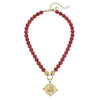 Gold Dog Charm & Red Coral Necklace