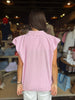 Pink Check Poplin Bubble Sleeve Top