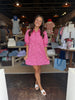 Pink Carnation Pintuck Scalloped Eyelet Mini Dress